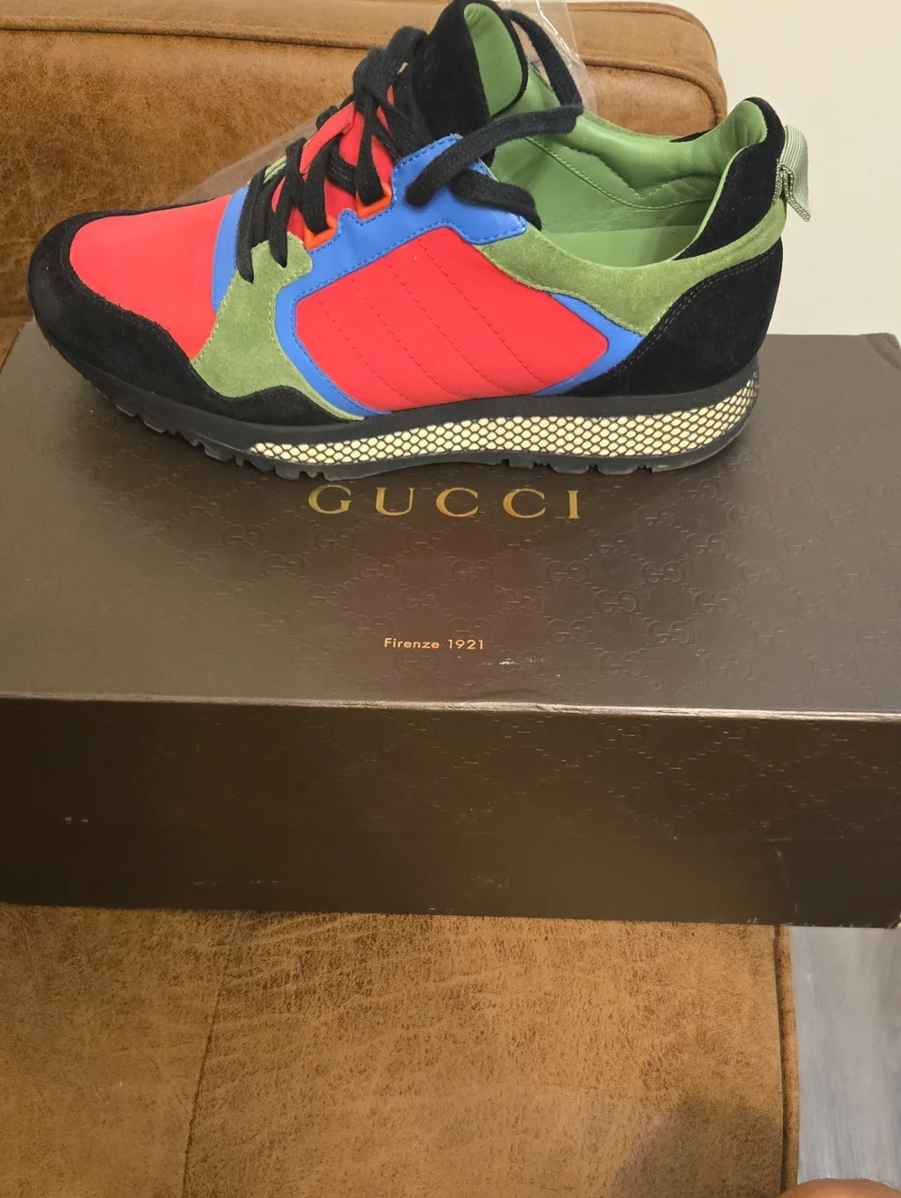 Gucci Red, Green, Blue & Black Suede Mesh Runner